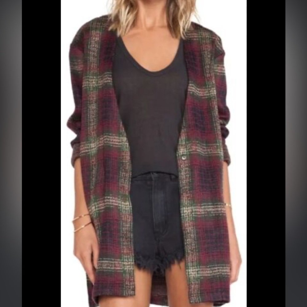 UNIF Nevermind Duster Open Front Fall Cardigan Sweater Plaid Size Small